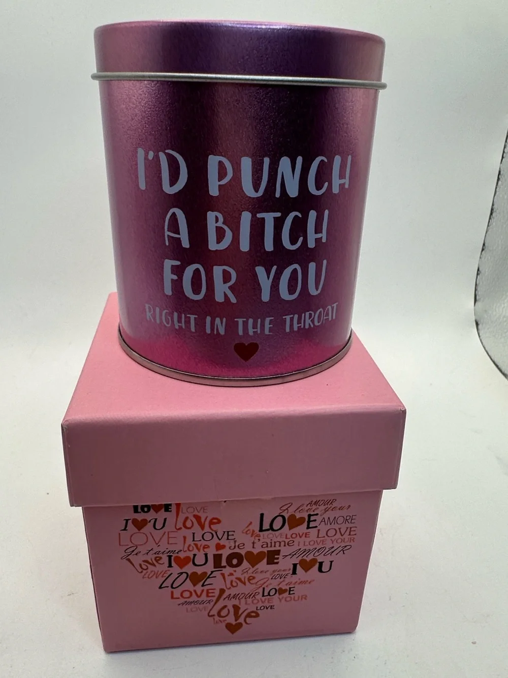 Pink Metallic Sentiment Candle Tin NIB